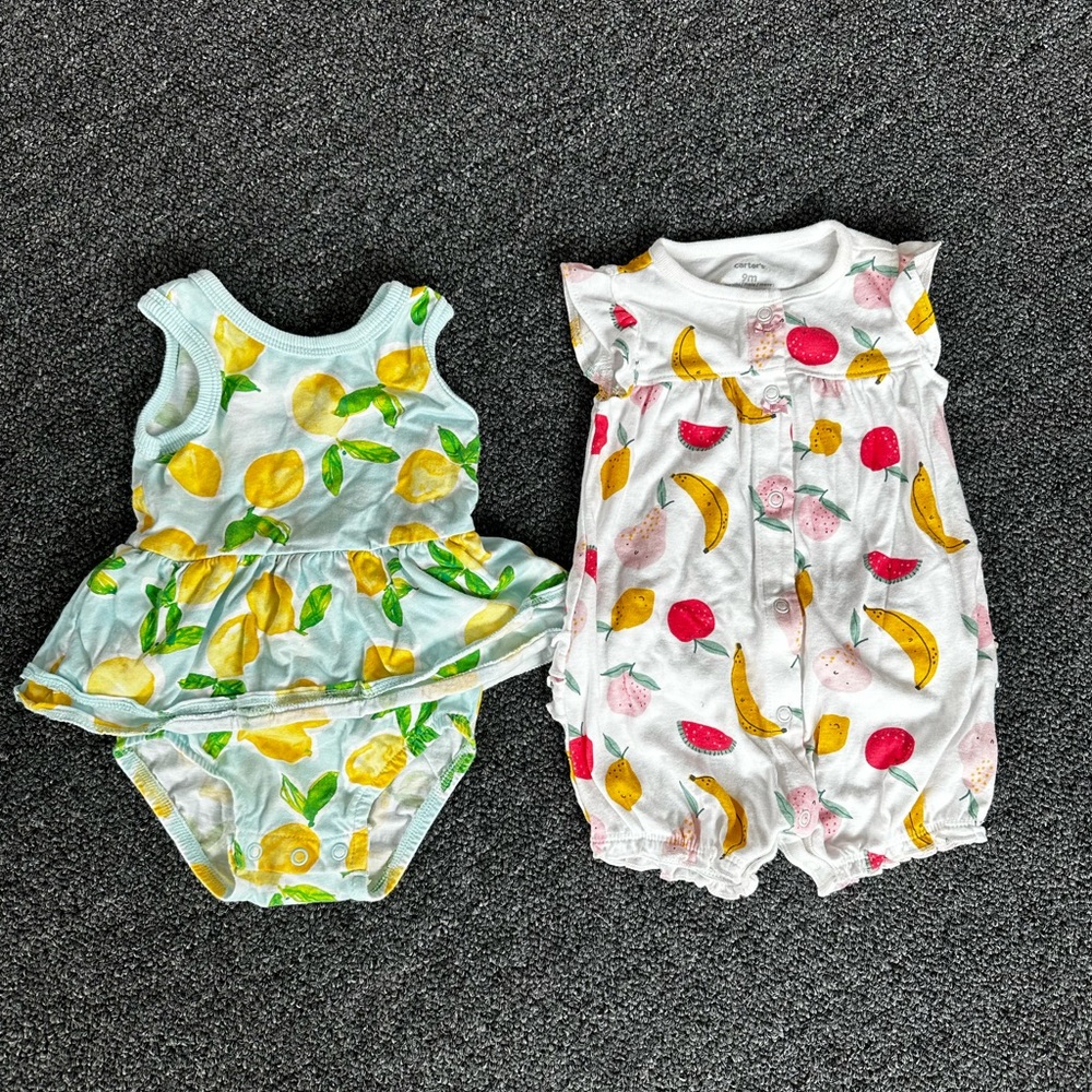 EUC Carter’s Baby Girl Ruffle Bodysuits Size 9 Months